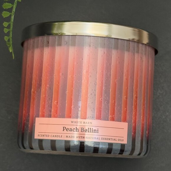 BBW Peach Bellini White Barn Bath & Body Works 3 Wick Candle - Picture 5 of 10